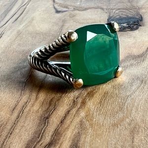 Natural green Jade ring - SS & 18K gold